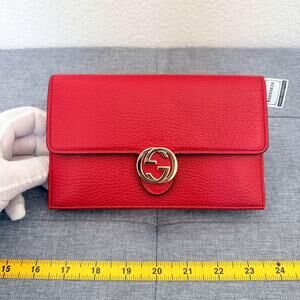 Authentic Gucci Interlocking G Red Leather Chain Shoulder Crossbody Bag-3